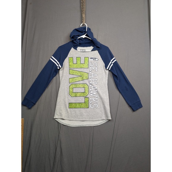 NFL Team Apparel Other - NFL Team Apparel Seattle Seahawks Kids 12/14 Hoodie Gray Navy Blue LOVE Glitter